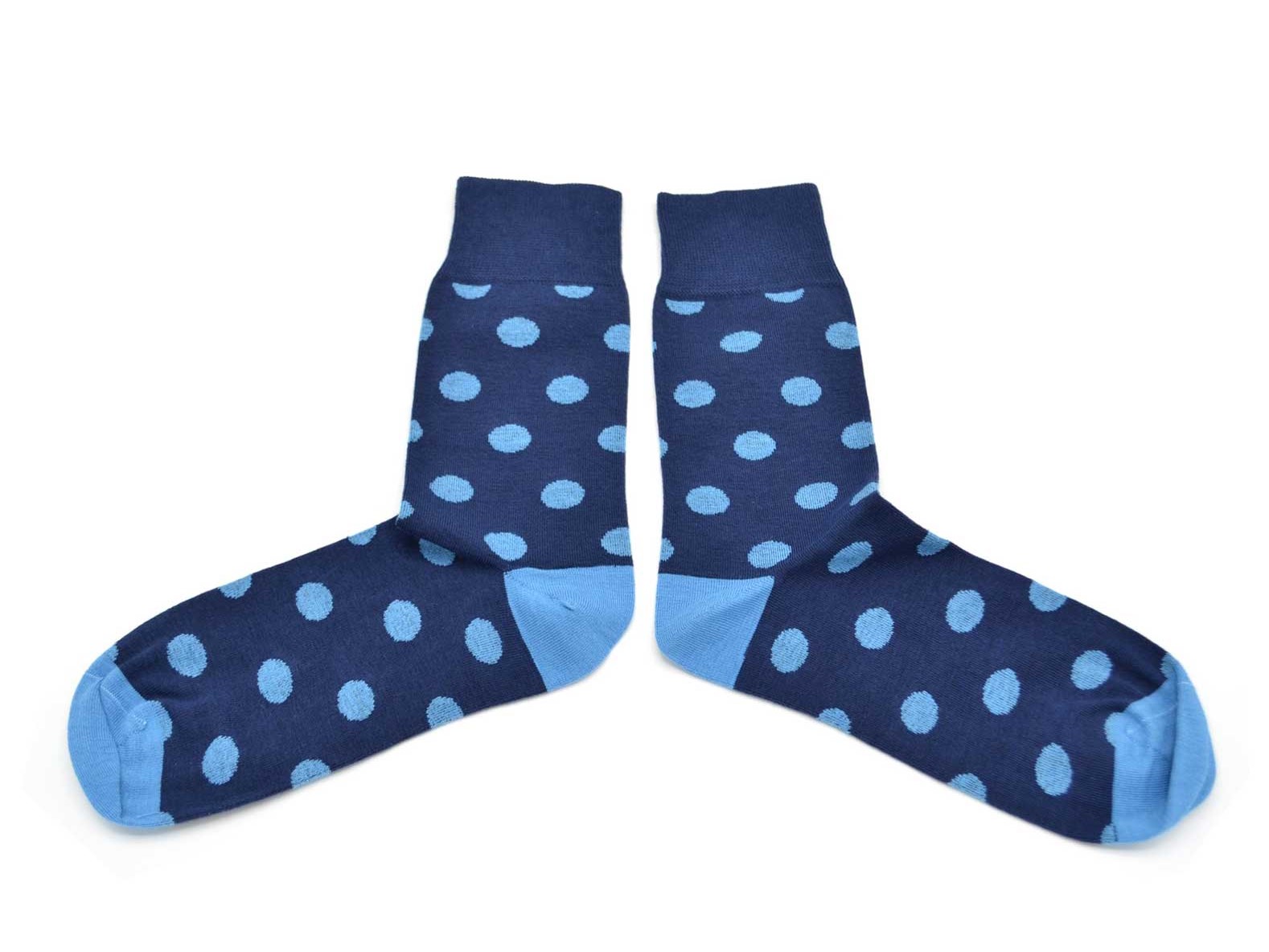 chaussettes-fantaisie-hommes-femmes-en-coton-bleu-marine-à-motif-gros-pois-bleu-ciel-remaillées-à-la-main